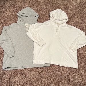 2 oversized Aerie 4 button neck hooded sweatshirt with pockets